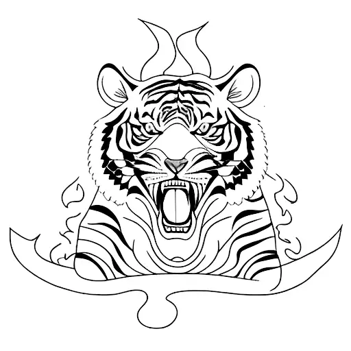 tiger with fire weapon tattoo design idea