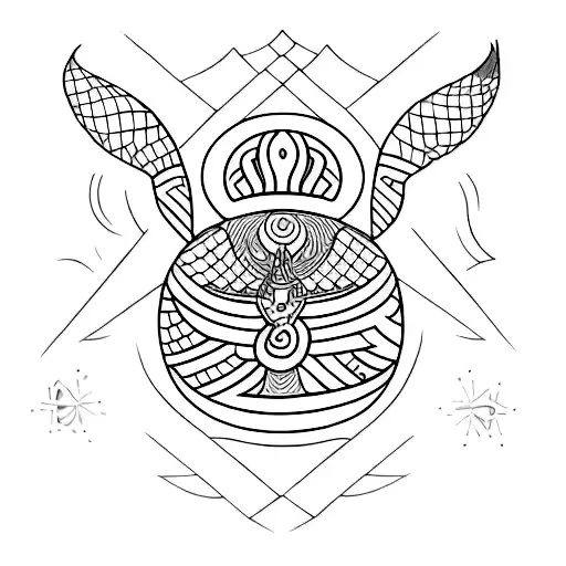 A tattoo featuring the spiritual symbol of Orixá Xangô in a blackwork style tattoo design idea