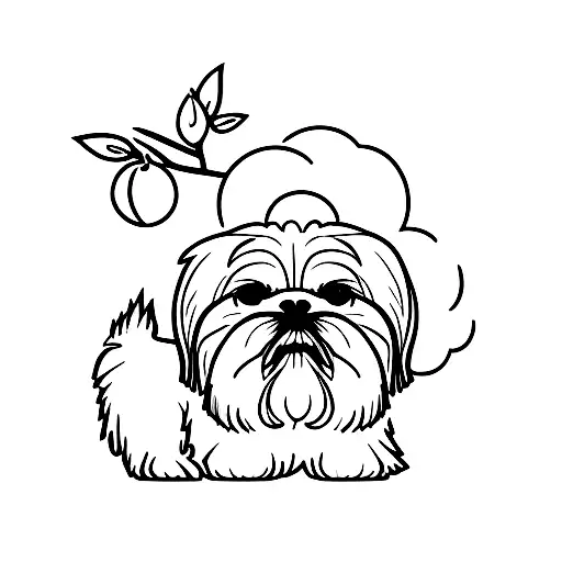 A shih tzu sitting under an orange tree tattoo design idea