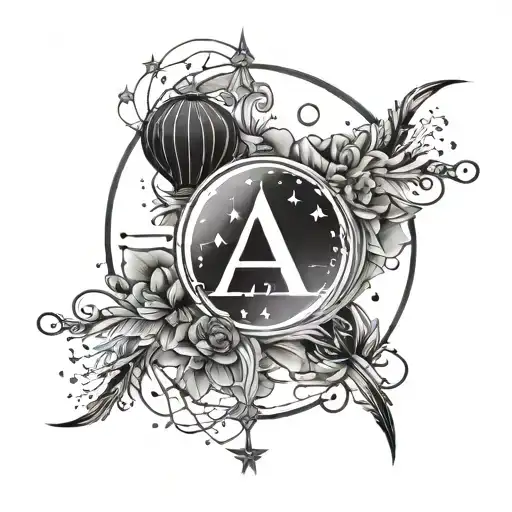 aquarius constellation symbol combined the initials first name henk and full last name Walda and the date 24.02.1958 tattoo design idea