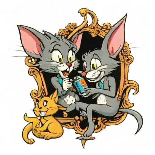 tom and Jerry watching news   tattoo design idea
