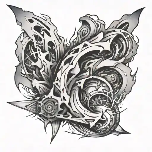 An abstract tattoo design inspired by the movements of ice-freestyle and inline skating, with a mix of black-grey tones for depth and dimension tattoo design idea