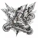 An abstract tattoo design inspired by the movements of ice-freestyle and inline skating, with a mix of black-grey tones for depth and dimension tattoo design idea