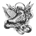 An abstract tattoo design inspired by the movements of ice-freestyle and inline skating, with a mix of black-grey tones for depth and dimension tattoo design idea