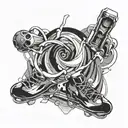 An abstract tattoo design inspired by the movements of ice-freestyle and inline skating, with a mix of black-grey tones for depth and dimension tattoo design idea