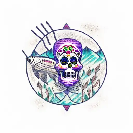 Dia de los muertos fisherman tattoo design idea