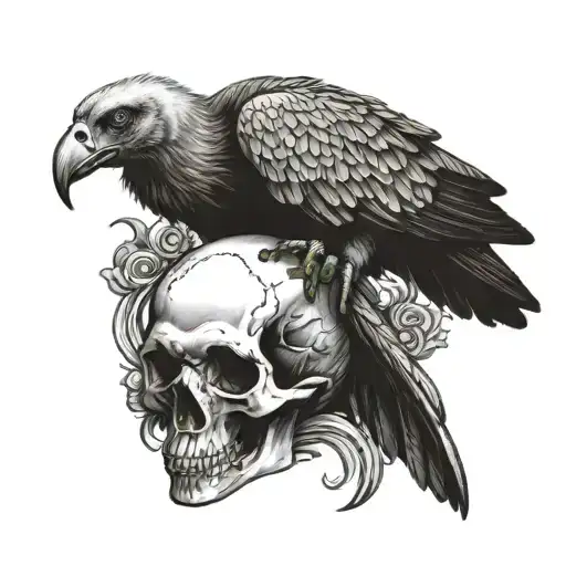 vulture sitting on skull tattoo design idea