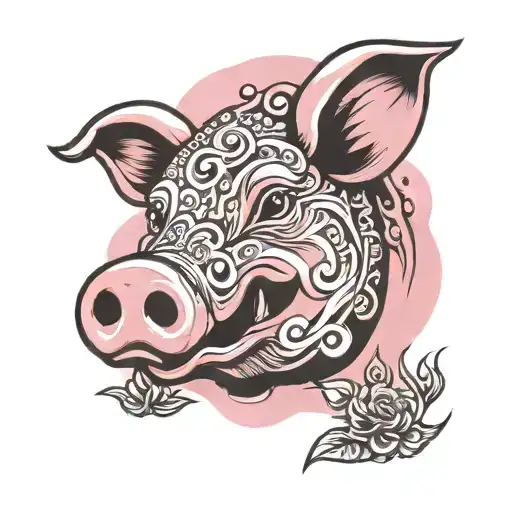 pink pig tattoo design idea