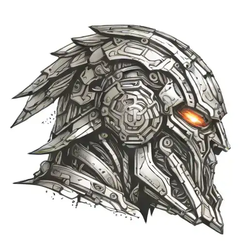 A futuristic cyborg warrior inspired by a popular video game franchise tattoo design idea