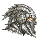 A futuristic cyborg warrior inspired by a popular video game franchise tattoo design idea