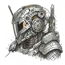 A futuristic cyborg warrior inspired by a popular video game franchise tattoo design idea