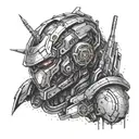 A futuristic cyborg warrior inspired by a popular video game franchise tattoo design idea