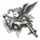 cherub and bagpipe tattoo design idea