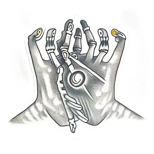 two skeleton hands holding with fire burning tattoo design idea