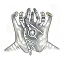 two skeleton hands holding with fire burning tattoo design idea