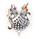 two skeleton hands holding with fire burning tattoo design idea