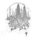 Moonlit forest with bats flying among the trees tattoo design idea