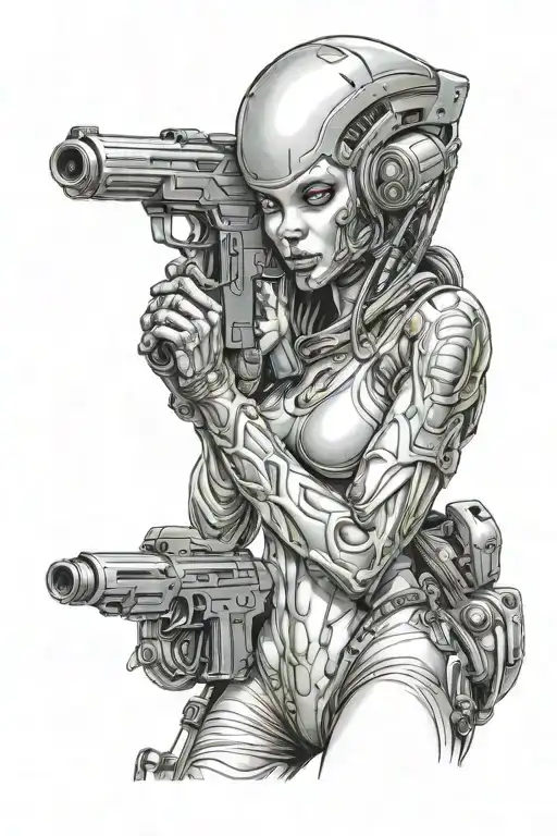 alien space babe being shy with space gun   tattoo design idea