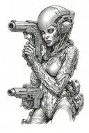 alien space babe being shy with space gun   tattoo design idea