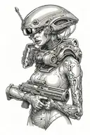 alien space babe being shy with space gun   tattoo design idea