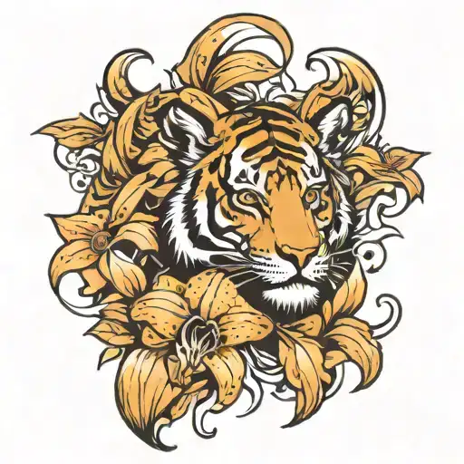 Aries zodiac sign Tiger lily flower tattoo design idea