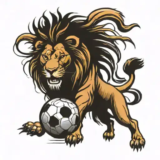 lion and soccer tattoo design idea