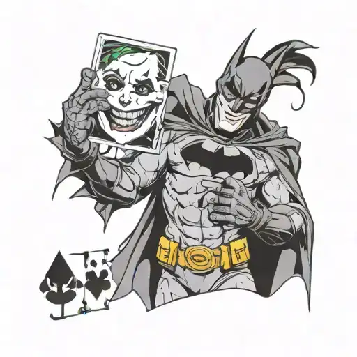 Batman holding a joker card smiling   tattoo design idea