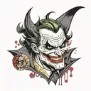 batman riping a joker card deck and smiling with blood tattoo design idea