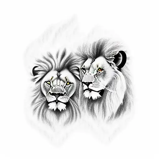 couples tattoo split with lion and lioness  tattoo design idea