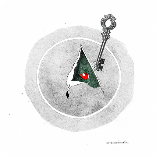 old home key with Palestinian flag colord tattoo design idea