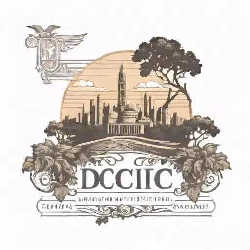 A silhouette of the DC skyline framed by Italian vineyards and ancient Egyptian hieroglyphs tattoo design idea