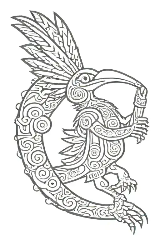 thunderbird flying kokopelli playing a flute soleil flèche graine tattoo design idea