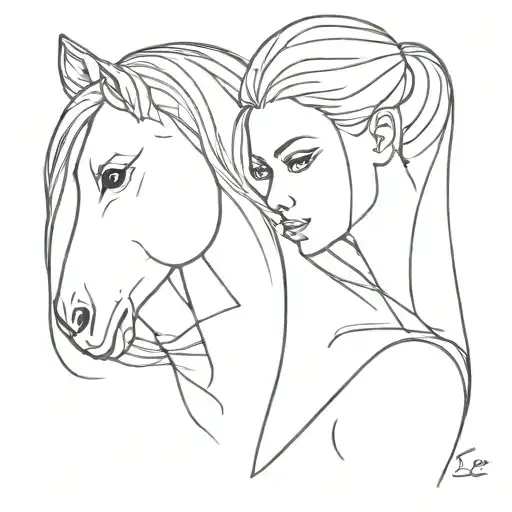 pony and girl face line art tattoo tattoo design idea