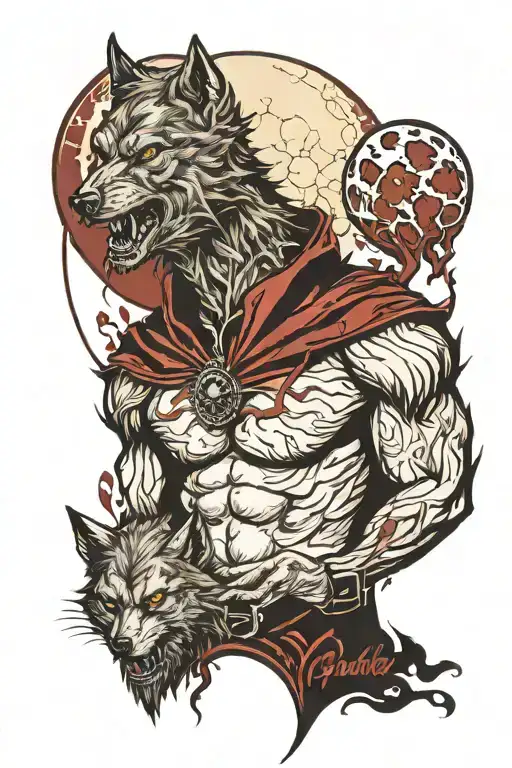 wolf man blood moon tattoo design idea