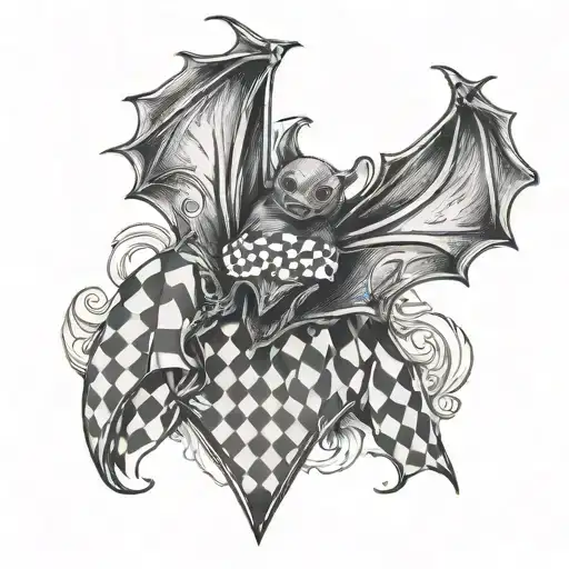 bat and checkered flag tattoo design idea
