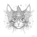 A whimsical design featuring a cat dressed as an anime character surrounded by flowers tattoo design idea