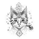 A whimsical design featuring a cat dressed as an anime character surrounded by flowers tattoo design idea