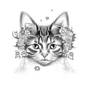 A whimsical design featuring a cat dressed as an anime character surrounded by flowers tattoo design idea