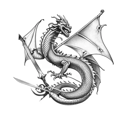 dragon wrapped around old sword  tattoo design idea