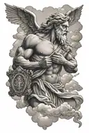 Zeus holding bible verse with clouds tattoo design idea