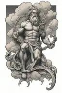 Zeus holding bible verse with clouds tattoo design idea