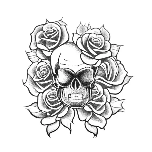 Crown skull roses tattoo design idea