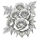 Roses, eucalyptus, gypsophila and lisianthus tattoo design idea