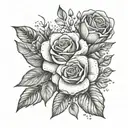 Roses, eucalyptus, gypsophila and lisianthus tattoo design idea