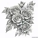 Roses, eucalyptus, gypsophila and lisianthus tattoo design idea