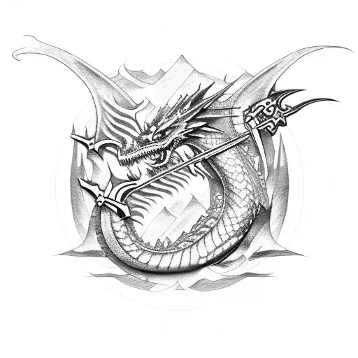 Dragon around sword tattoo design idea