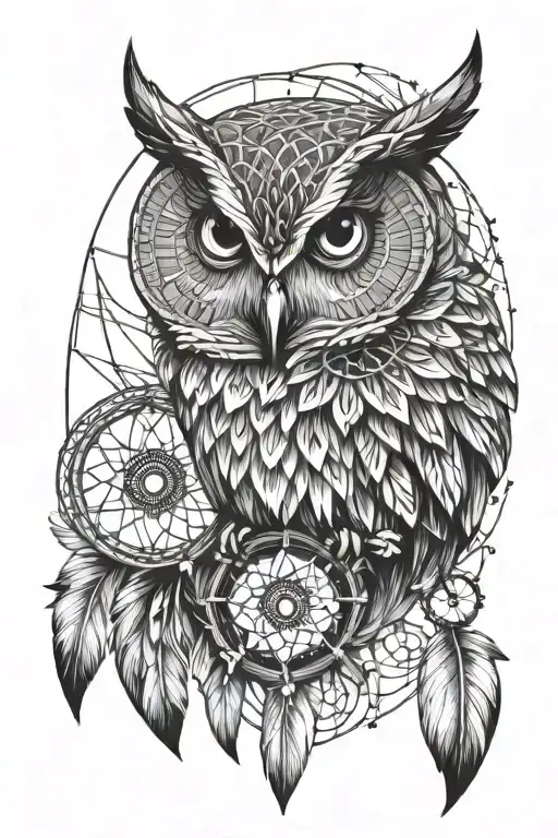 owl and dreamcatcher tattoo design idea