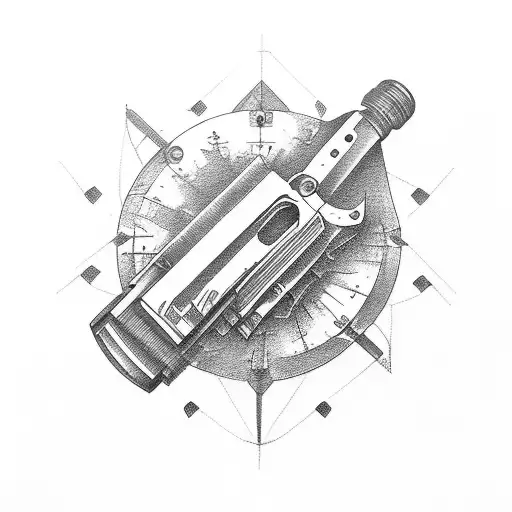 Vintage revolver surrounded by construction tools tattoo design idea