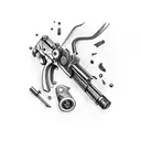 Vintage revolver surrounded by construction tools tattoo design idea