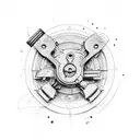 Vintage revolver surrounded by construction tools tattoo design idea